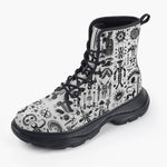 Casual Leather Chunky Boots Ancient Mythology Symbols