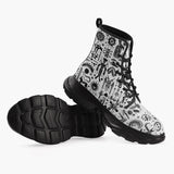 Casual Leather Chunky Boots Ancient Mythology Symbols