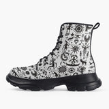 Casual Leather Chunky Boots Ancient Mythology Symbols