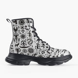 Casual Leather Chunky Boots Ancient Mythology Symbols