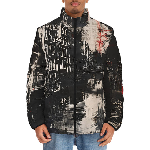 Down-Padded Puffer Jacket Street Brush Strokes Painting
