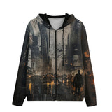 Men's Zip Up Hoodie Chaotic Urban Landscape Painting