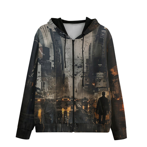 Men's Zip Up Hoodie Chaotic Urban Landscape Painting