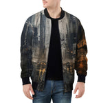 Bomber Jacket Chaotic Urban Landscape Painting