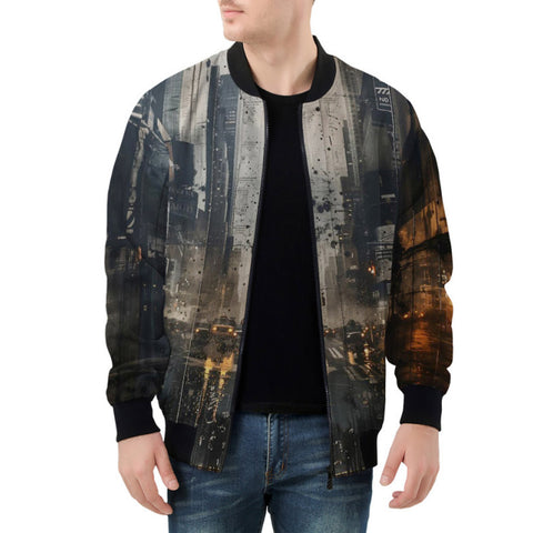 Bomber Jacket Chaotic Urban Landscape Painting