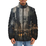 Down-Padded Puffer Jacket Chaotic Urban Landscape Painting