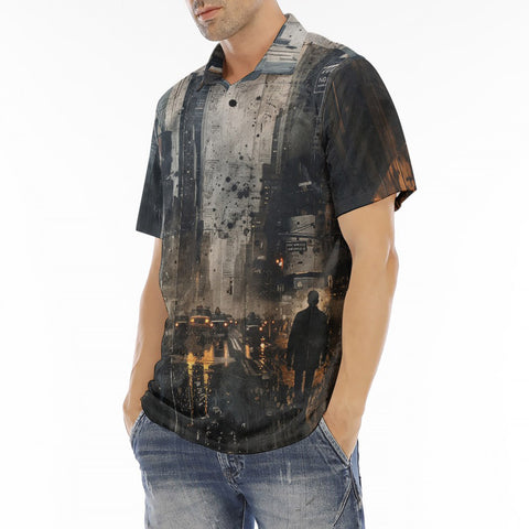 Men's Polo Shirt Chaotic Urban Landscape Painting