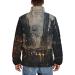 Down-Padded Puffer Jacket Chaotic Urban Landscape Painting
