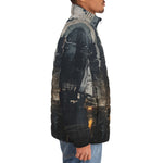 Down-Padded Puffer Jacket Chaotic Urban Landscape Painting