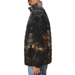 Down-Padded Puffer Jacket Chaotic Urban Landscape Painting