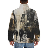 Down-Padded Puffer Jacket Abstract Painting Urban Cityscape