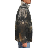 Down-Padded Puffer Jacket Abstract Painting Urban Cityscape