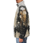 Down-Padded Puffer Jacket Abstract Painting Urban Cityscape
