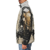Down-Padded Puffer Jacket Abstract Painting Urban Cityscape