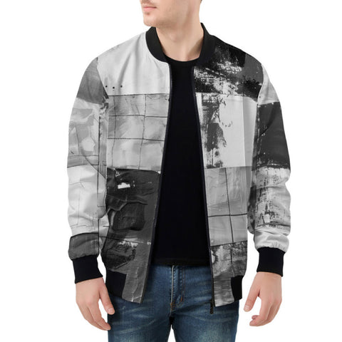 Bomber Jacket Black And White Squares Art