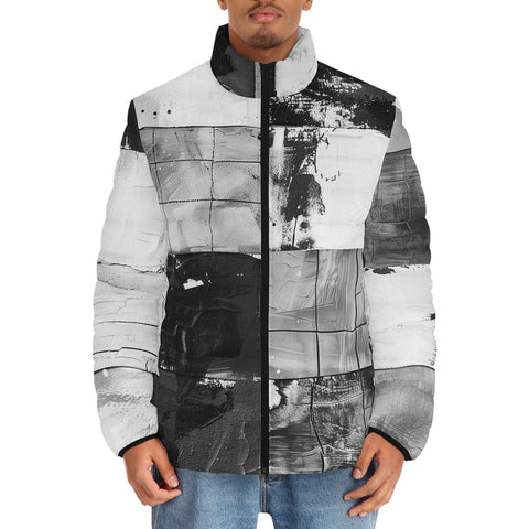 Down-Padded Puffer Jacket Black And White Squares Art