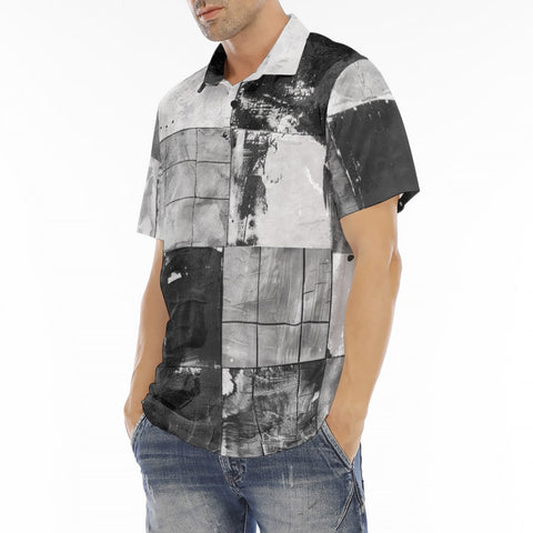 Men's Polo Shirt Black And White Squares Art