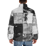 Down-Padded Puffer Jacket Black And White Squares Art