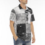 Men's Polo Shirt Black And White Squares Art