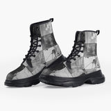 Casual Leather Chunky Boots Black And White Squares Art