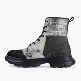 Casual Leather Chunky Boots Black And White Modern Art Abstraction