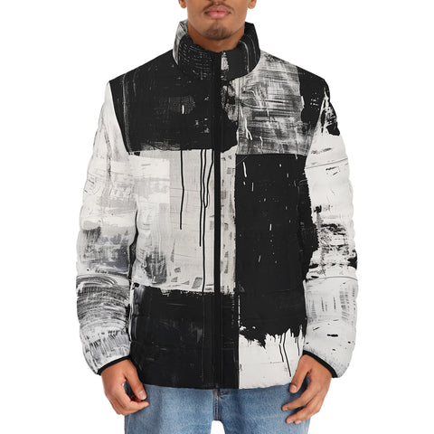 Down-Padded Puffer Jacket Black And White Modern Art Abstraction