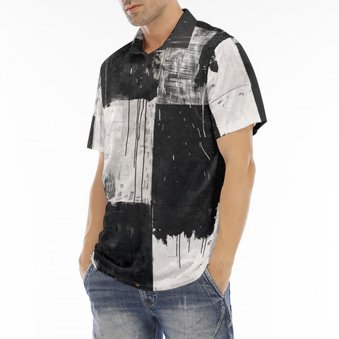 Men's Polo Shirt Black And White Modern Art Abstraction