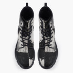 Casual Leather Chunky Boots Black And White Modern Art Abstraction