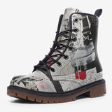 Leather Boots Modern Art Abstraction Black White and Red