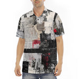 Men's Polo Shirt Modern Art Abstraction Black White and Red