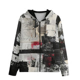 Men's Zip Up Hoodie Modern Art Abstraction Black White and Red