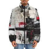 Down-Padded Puffer Jacket Modern Art Abstraction Black White and Red