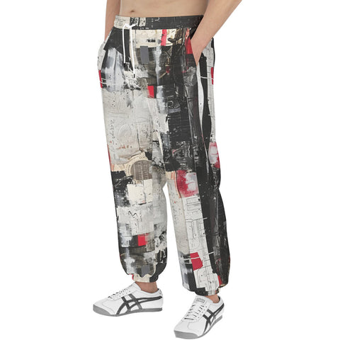 Men's Sweatpants Modern Art Abstraction Black White and Red