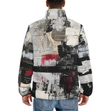 Down-Padded Puffer Jacket Modern Art Abstraction Black White and Red