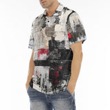 Men's Polo Shirt Modern Art Abstraction Black White and Red