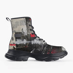 Casual Leather Chunky Boots Modern Art Abstraction Black White and Red