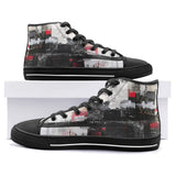 High-Top Canvas Shoes Modern Art Abstraction Black White and Red