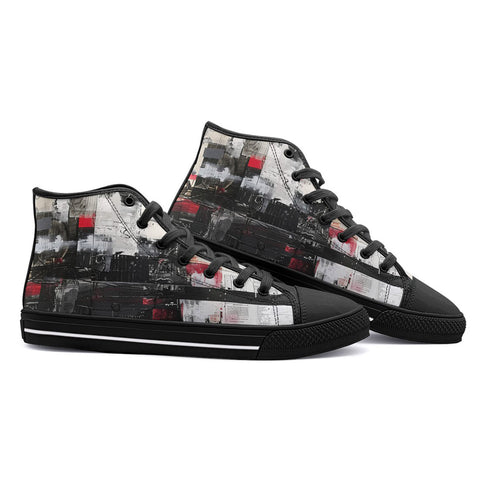 High-Top Canvas Shoes Modern Art Abstraction Black White and Red