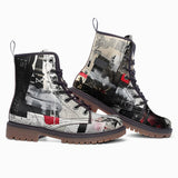 Leather Boots Modern Art Abstraction Black White and Red