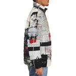 Down-Padded Puffer Jacket Modern Art Abstraction Black White and Red