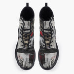 Casual Leather Chunky Boots Modern Art Abstraction Black White and Red