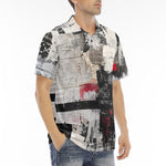 Men's Polo Shirt Modern Art Abstraction Black White and Red