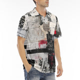Men's Polo Shirt Modern Art Abstraction Black White and Red
