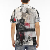 Men's Polo Shirt Modern Art Abstraction Black White and Red