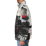 Down-Padded Puffer Jacket Modern Art Abstraction Black White and Red