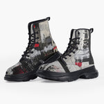 Casual Leather Chunky Boots Modern Art Abstraction Black White and Red