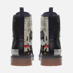 Leather Boots Modern Art Abstraction Black White and Red