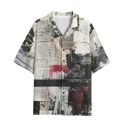 Hawaiian Shirt Modern Art Abstraction Black White and Red