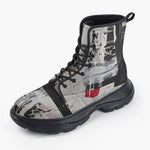 Casual Leather Chunky Boots Modern Art Abstraction Black White and Red