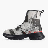 Casual Leather Chunky Boots Modern Art Abstraction Black White and Red